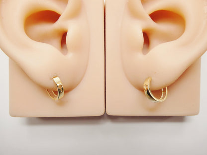Real 10k Solid Yellow Gold Cross Engraved Hoop Huggie Earring