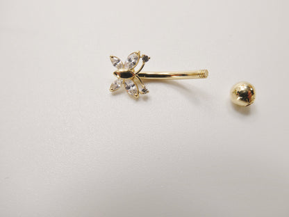14k Real Solid Yellow Gold Butterfly Belly Button Ring Piercing