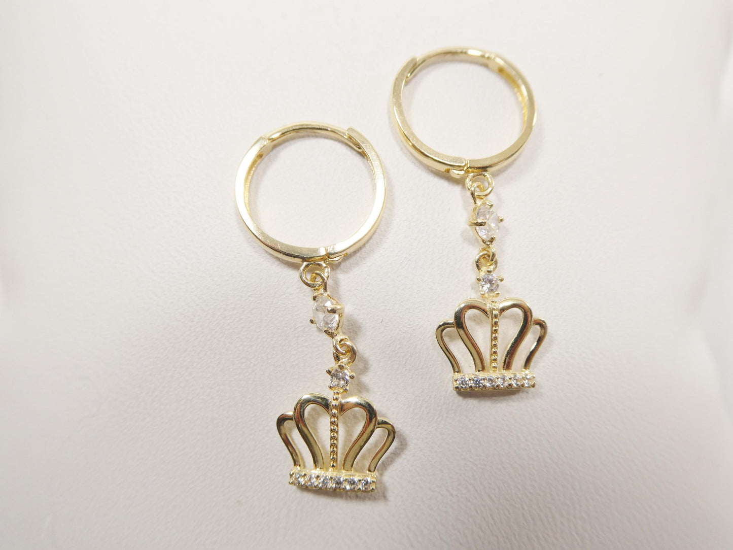 real 10k solid yellow gold crown hoop huggie earring
