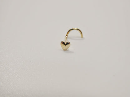 14k Real Solid Yellow Gold Twist Shape Heart Nose Ring