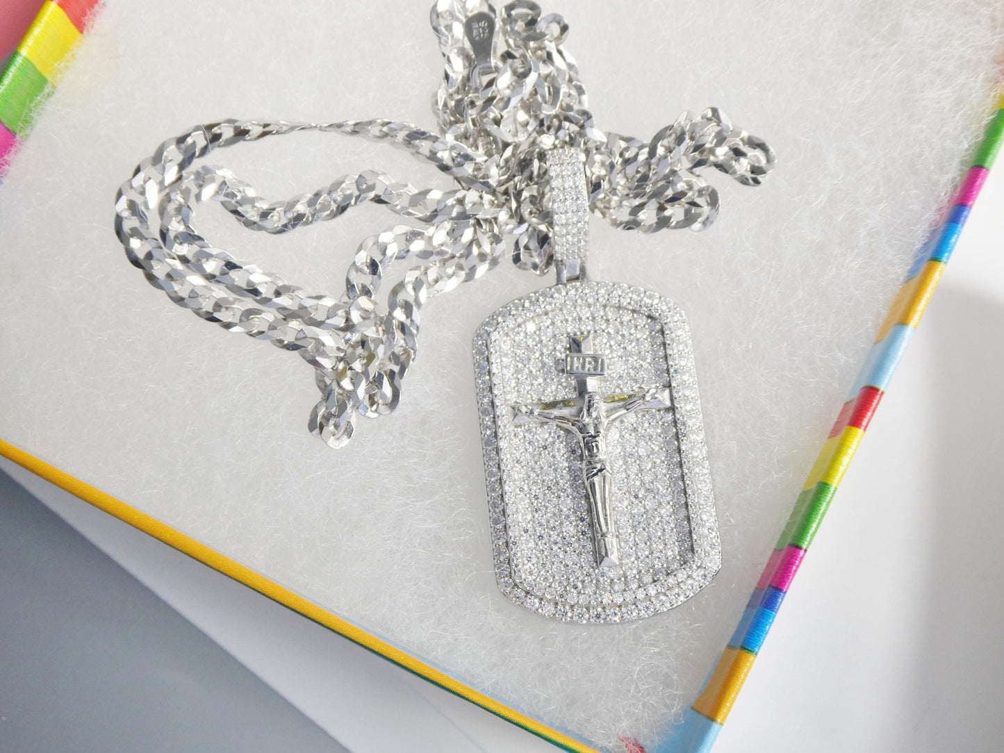real 925 sterling silver 22 inch flat chain and moissanite cross medallion pendent charm