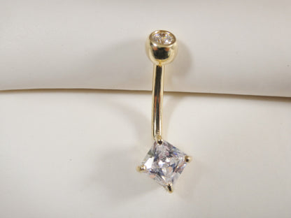 14k Real Solid Yellow Gold 5mm Square Stone Belly Button Ring Piercing