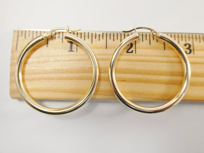 Real 10k Solid Yellow Gold Plain High Polish 35 mm Hoop Huggie Earrings