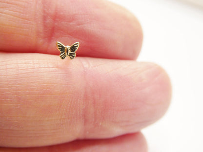 14k Real Solid Yellow Gold Tiny Butterfly Stud Nose Ring