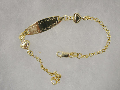 14k Real Solid Yellow Gold Double Heart 6 Inch Baby ID Bracelet