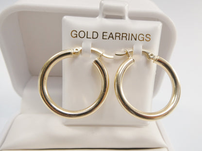 Real 10k Solid Yellow Gold Plain High Polish 25mm Hoop Huggie Earrings