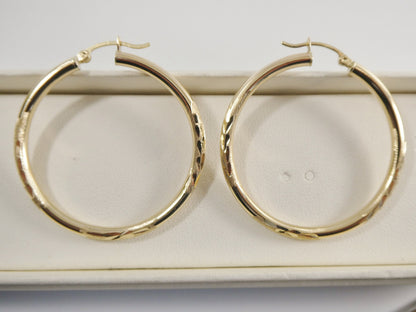 10k Real Solid Yellow Gold Dioamond Cut Hoop Earring