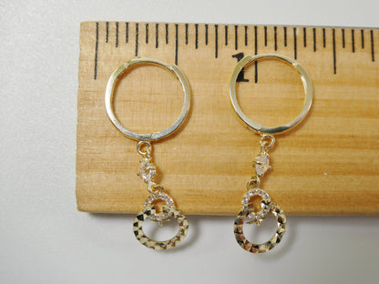 10k Real Solid Yellow Gold Circle Drop Huggie Earrings