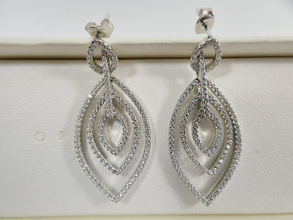 Real 925 Sterling Silver Micro Pave Setting 14k White Gold Color Finish Drop Earrings
