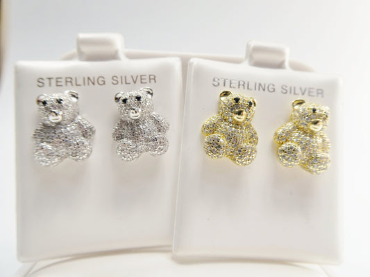 real 925 sterling silver small teddy bear push post earring