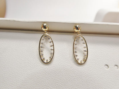 Real 10k Solid Yellow Gold Oval Drop Dangling Push Post Earrings