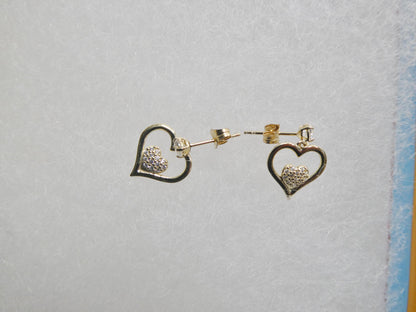 Real 10k Solid Yellow Gold Double Heart Push Post Earrings