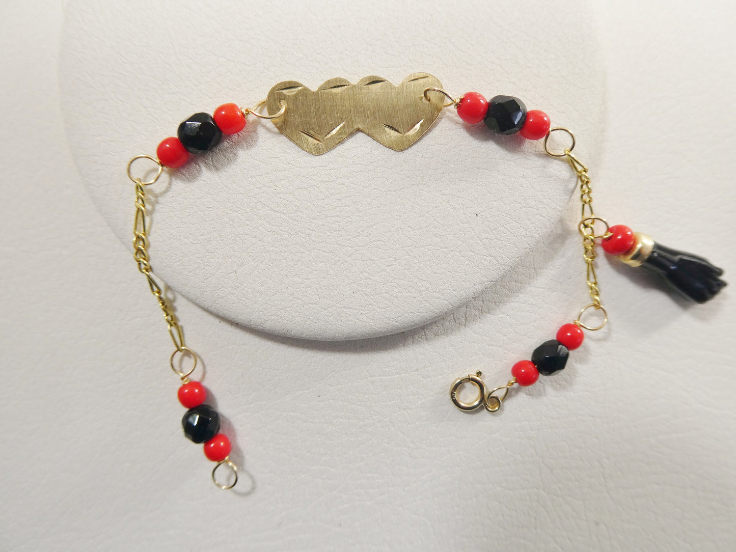 real 10k solid yellow gold 5 inch azabache heart  girl baby bracelet