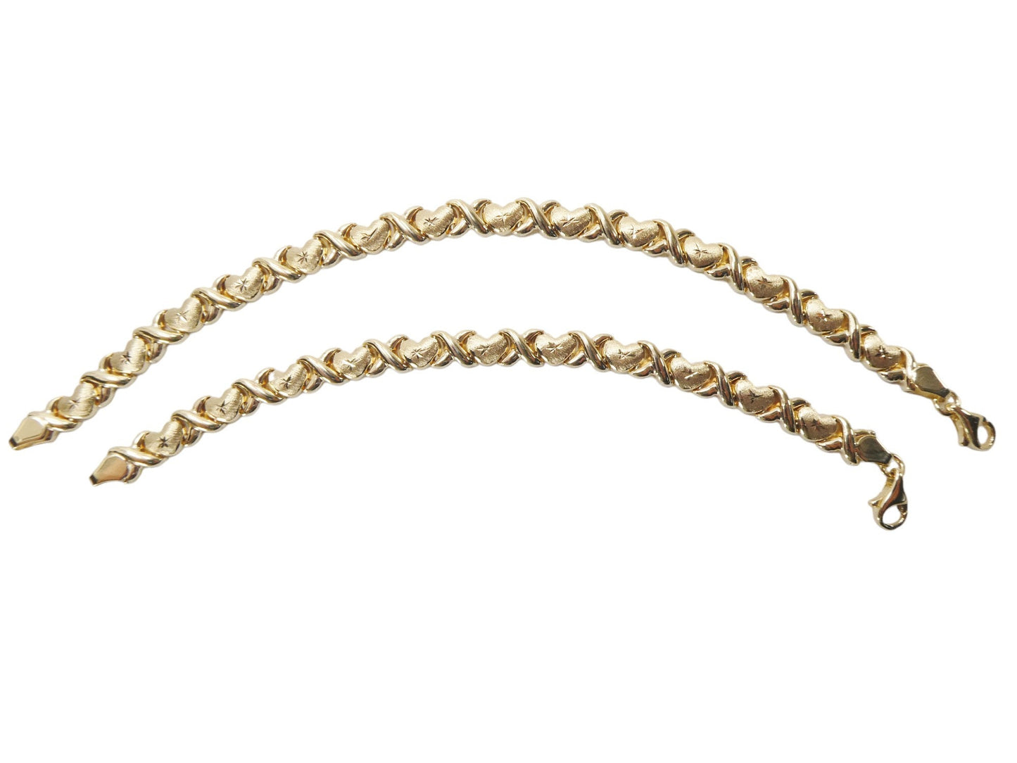 real 10k solid yellow gold 5.5/ 6.5 inch children/women xo heart bracelet