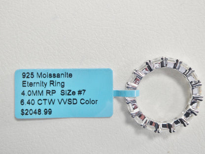 Real 925 Sterling Silver Solitaire Moissanite Anniversary Eternity Ladies Band