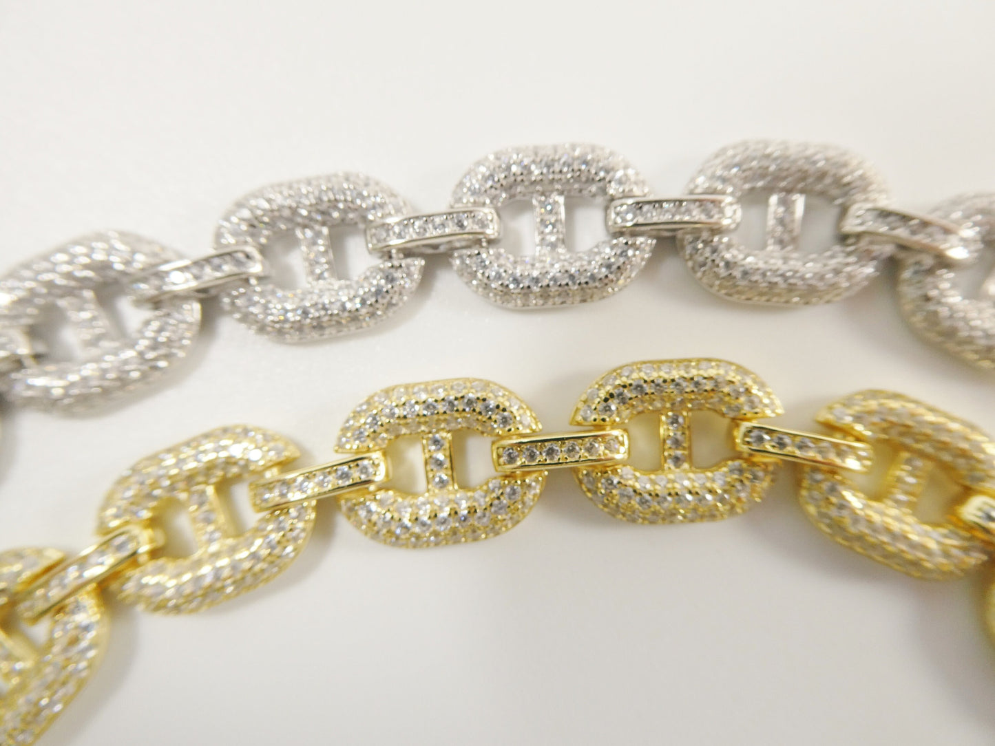 7 inch / 8 inch puff mariner real 925 sterling silver 14k gold color finish bracelet