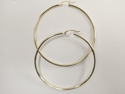 Real 10k Solid Yellow Gold Plain High Polish 60mm Hoop Earrings
