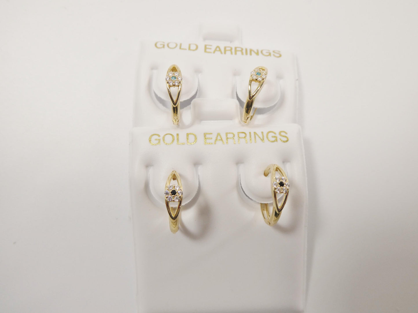 real 10k solid yellow gold evil eye hoop huggie earrings