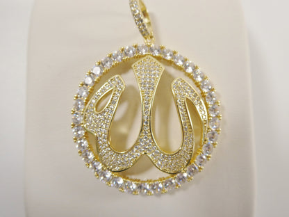 Real 925 Sterling Silver Large Muslim Allah Pendent Full ice Stone Charm