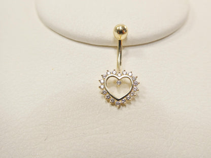 14k real solid yellow gold heart belly button ring piercing