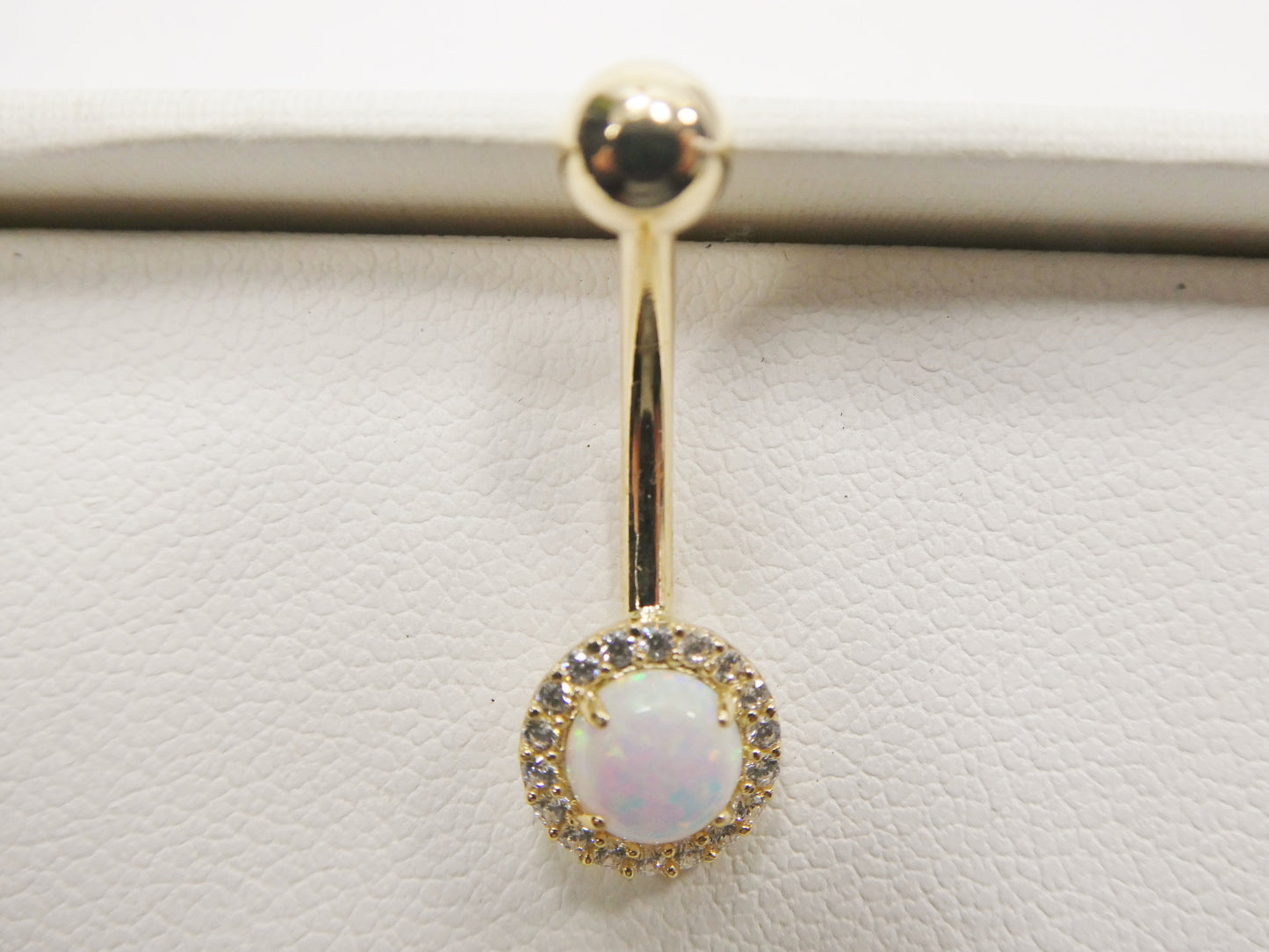 14k real solid yellow gold circle opal belly button ring piercing