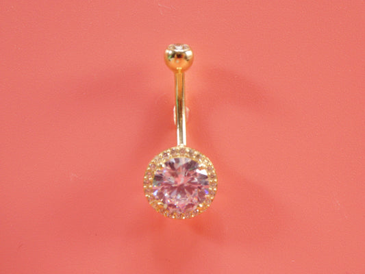 14k real solid yellow gold large stone belly button ring piercing
