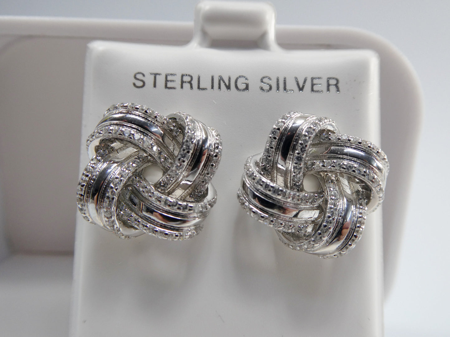 real 925 sterling silver love knot style14k yellow gold color finish push post earrings