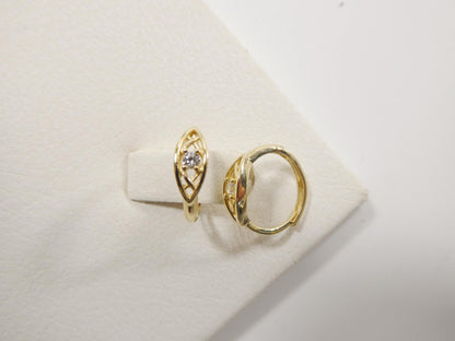Real 10k Solid Yellow Gold Designer Hoop Huggie Earrings