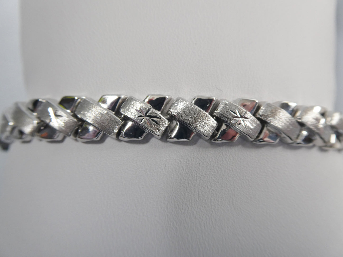Sterling Silver X Link Necklace Bracelet Set - White Gold Tone