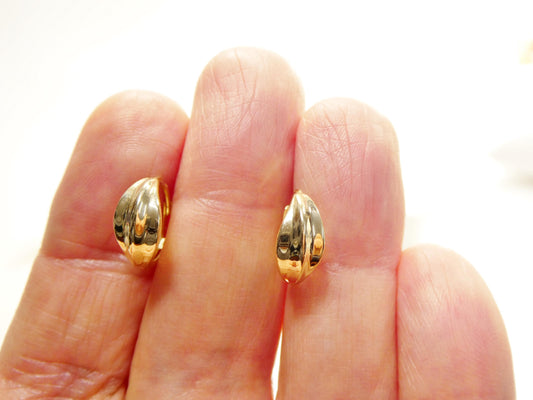 real 10k solid yellow gold designer polish hoop huggie earrings
