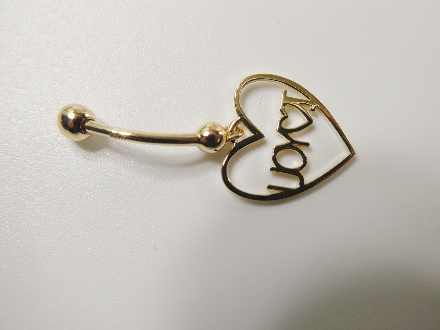 14k real solid yellow gold heart i love you  belly button ring piercing
