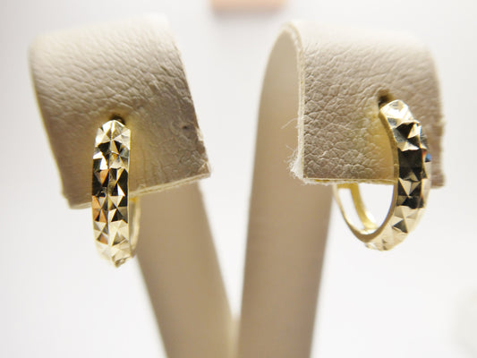 real 10k solid yellow gold diamond cut 13mm hoop huggie earring