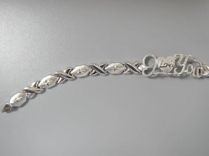 Sterling Silver I Love You XO Bracelet - 14k White Gold Finish