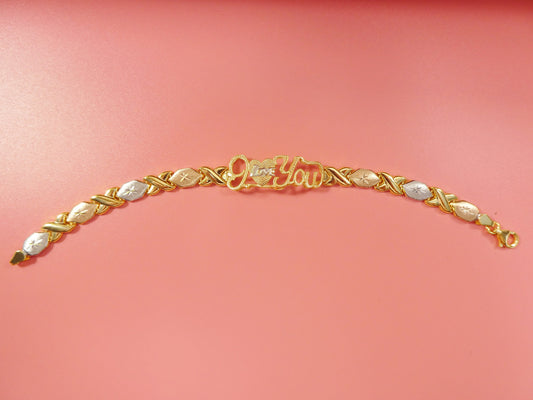 real 925 sterling silver I love you xo xo stampato bracelet 14k yellow gold tri color tone finish