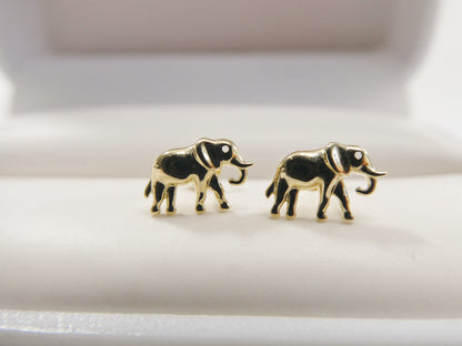 Real 10k Solid Yellow Gold Tiny Elephant Stud Earrings Dainty