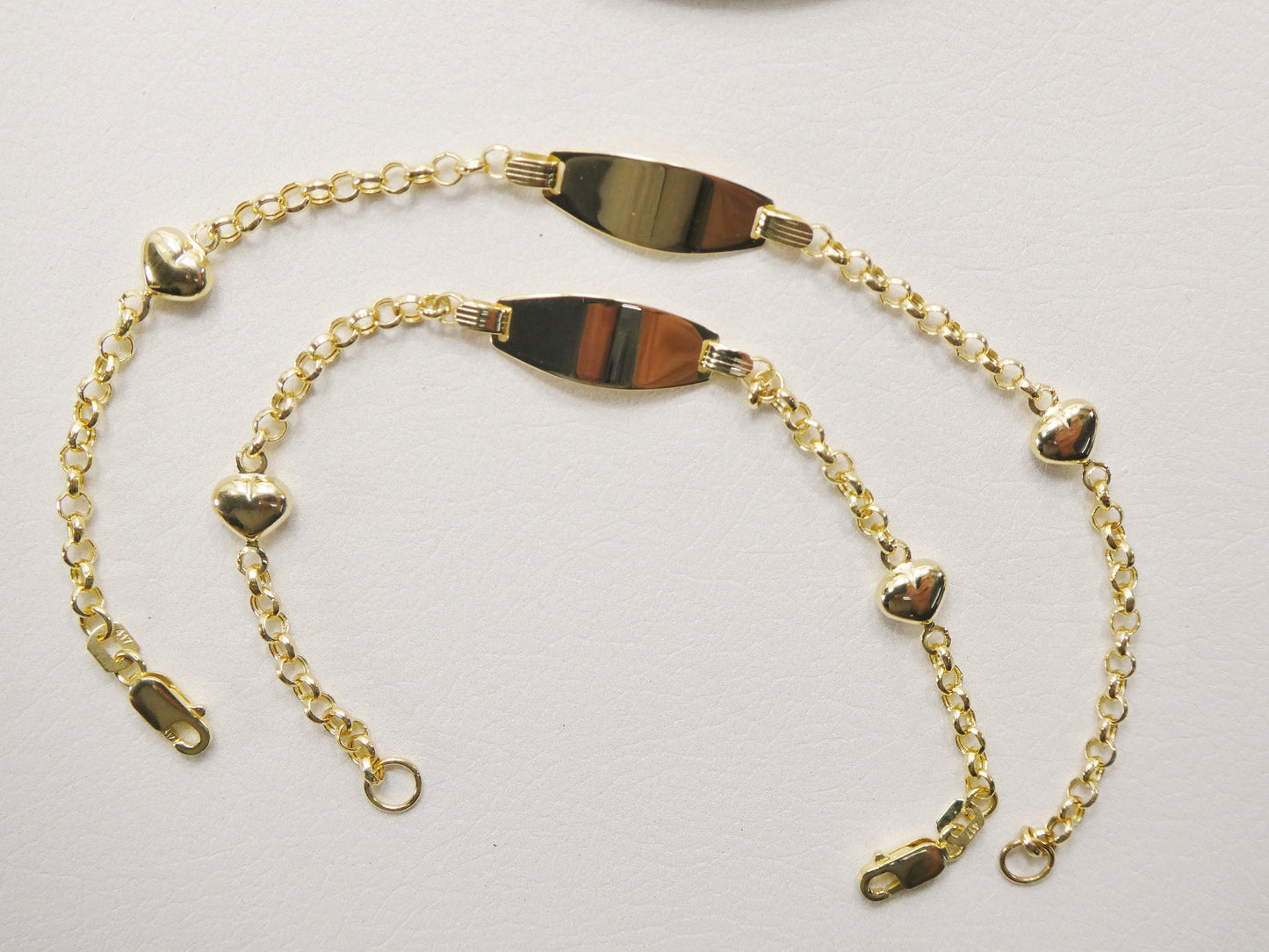 real 10k solid yellow gold 5.5/ 6.5 inch children/women double heart id bracelet