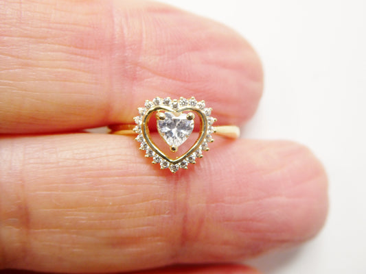 14k real solid yellow gold engagement heart cubic zirconia ring