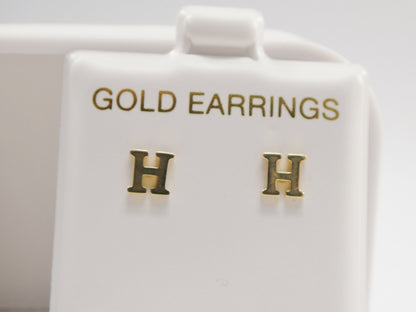 10k Real Solid Yellow Gold Plain Initial Letter Stud Pair Earrings