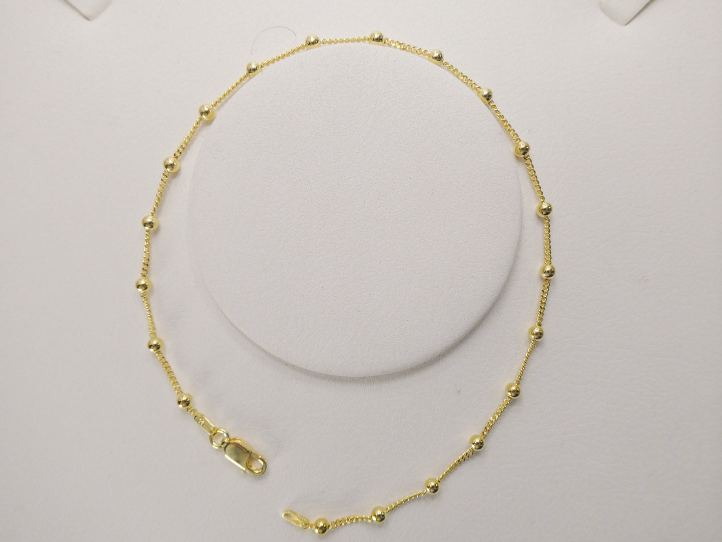 Real 925 sterling silver link ball 10 inch anklet 14k yellow gold finish