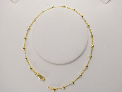 Real 925 Sterling Silver Link Ball 10 Inch Anklet 14k Yellow Gold Finish