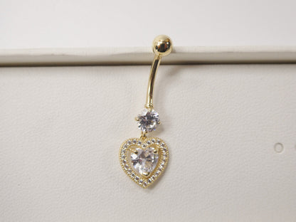 14k Real Solid Yellow Gold Large Heart Drop  Belly Button Ring Piercing