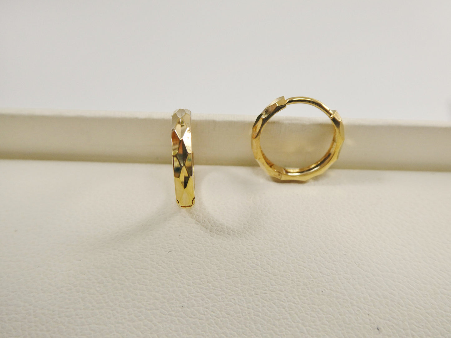 real 10k solid yellow gold diamond cut 12mm hoop huggie earring