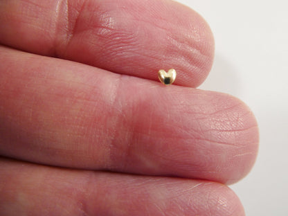 14k Real Solid Yellow Gold Heart Long Post Nose Ring