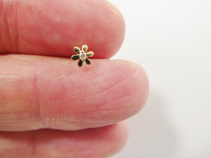 14k Real Solid Yellow Gold Polish Flower Stud Nose Ring