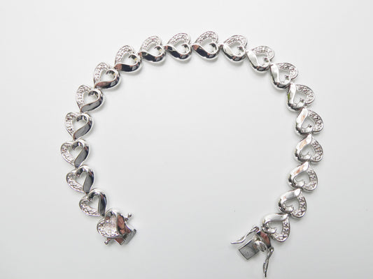 real  925 sterling silver heart diamond bracelet