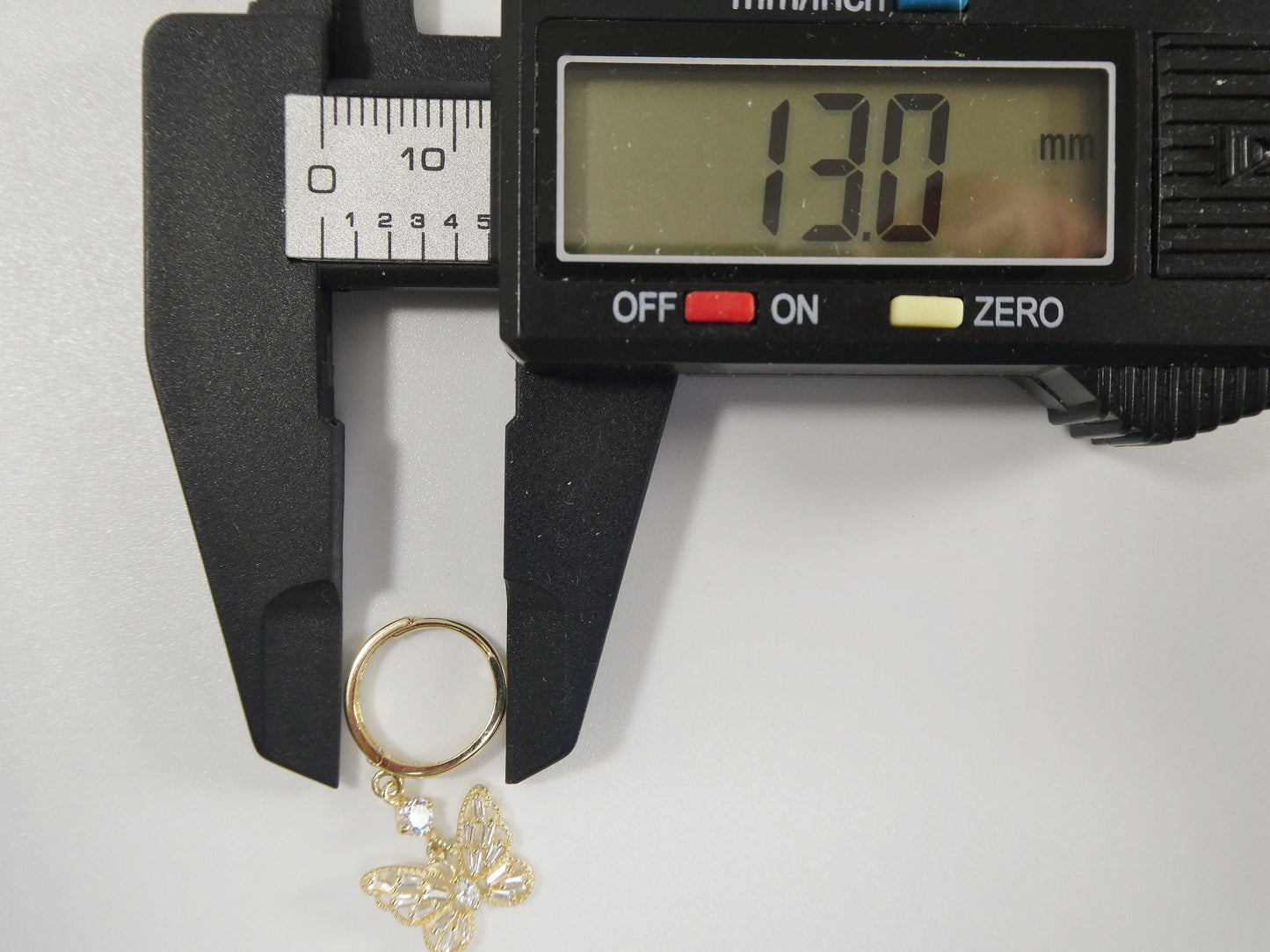 real 10k solid yellow gold butterfly drop baguette setting hoop huggie earring