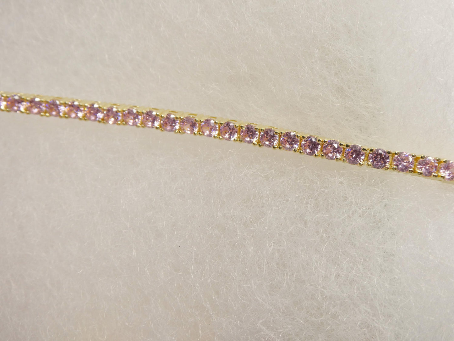 Real 925 sterling silver pink stone tennis bracelet box lock clasp