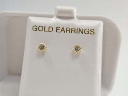 Real 10k Solid Yellow Gold Push Post 3mm Stone Small Stud Earrings