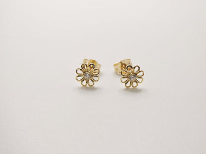 10k Real Solid Yellow Gold Small Flower Push Back Earrings