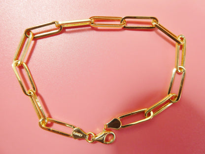 Real 14k Solid Yellow Gold Paperclip 7.25 Inch Bracelet